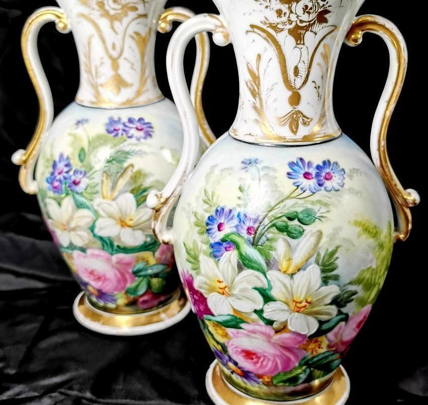 Porcelain De Paris Napoleon III Pair Of French Hand Painted Vases photo 1312.0