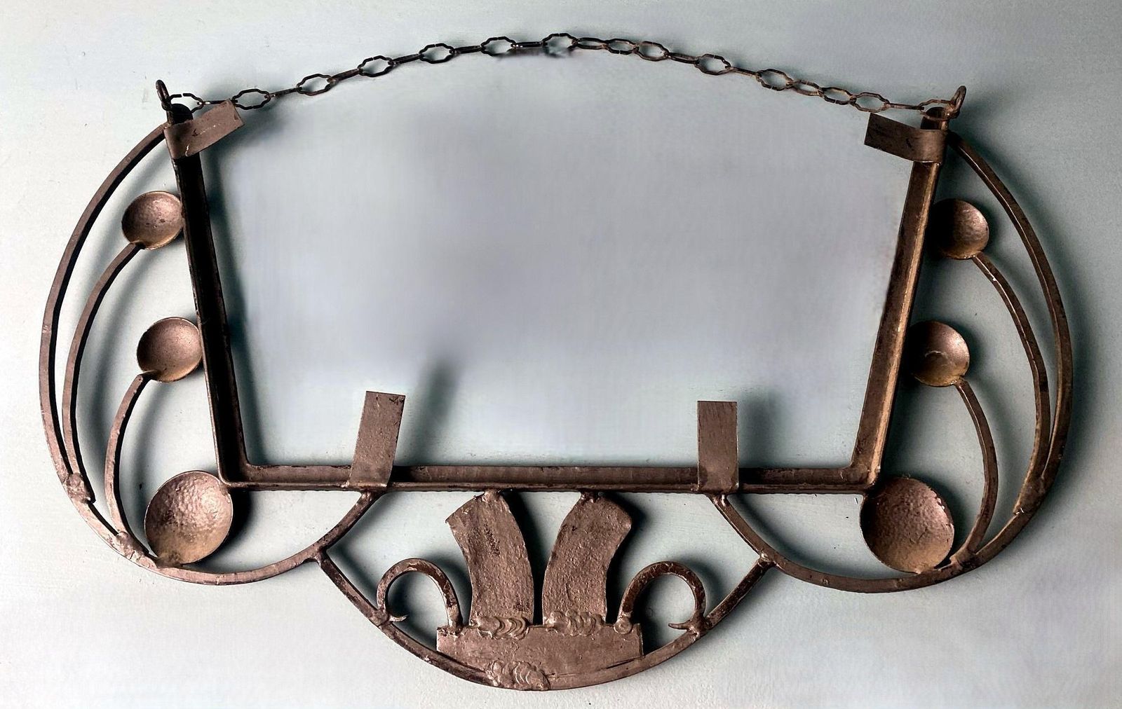 French Art Nouveau Wrought Iron Mirror With Beveled Glass photo Home Decor