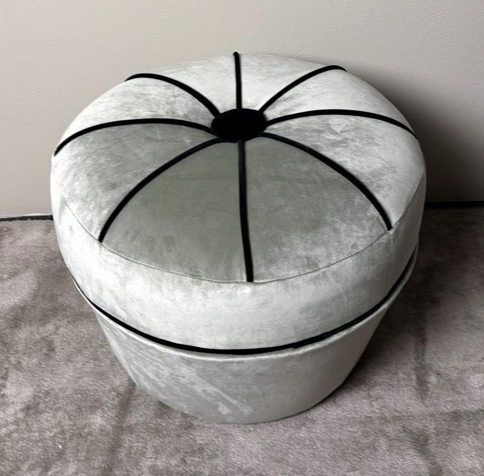 1816.0 Vintage Pair Of Italian Gray Velvet Ottomans With Black Trim photo