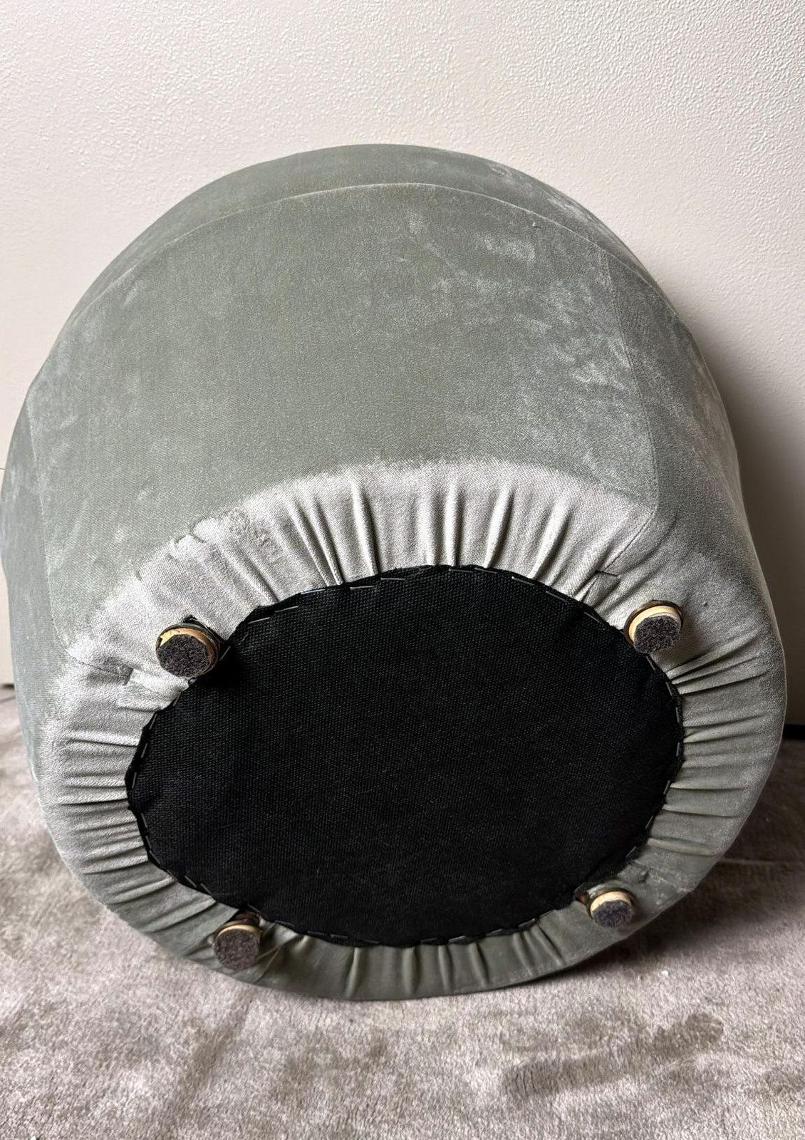 photo buy Vintage Pair Of Italian Gray Velvet Ottomans With Black Trim