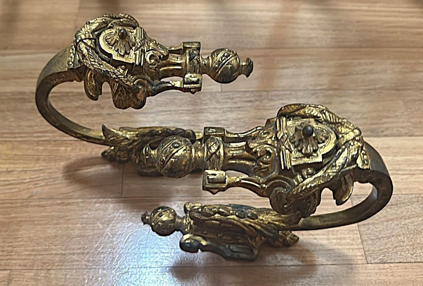 Louis XVI Style Pair Of French Bronze Curtain Holdbacks, Gilded And Chiseled photo buy