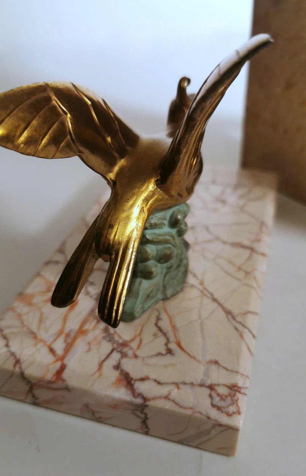 photo for sale Art Deco France Pair Of Metal Bird Bookends With Fine Marble Base