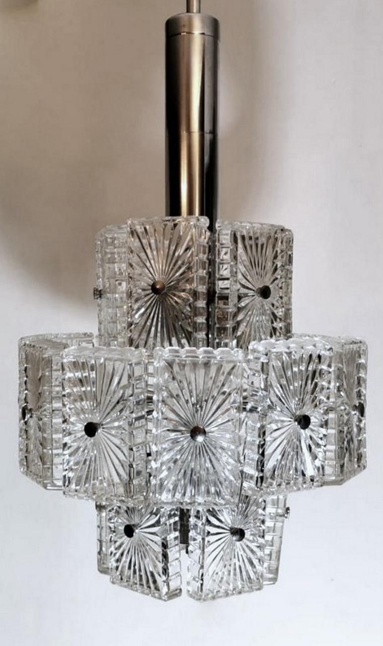 Vintage Italian Half Crystal And Nickel Plated Metal Chandelier photo Lighting