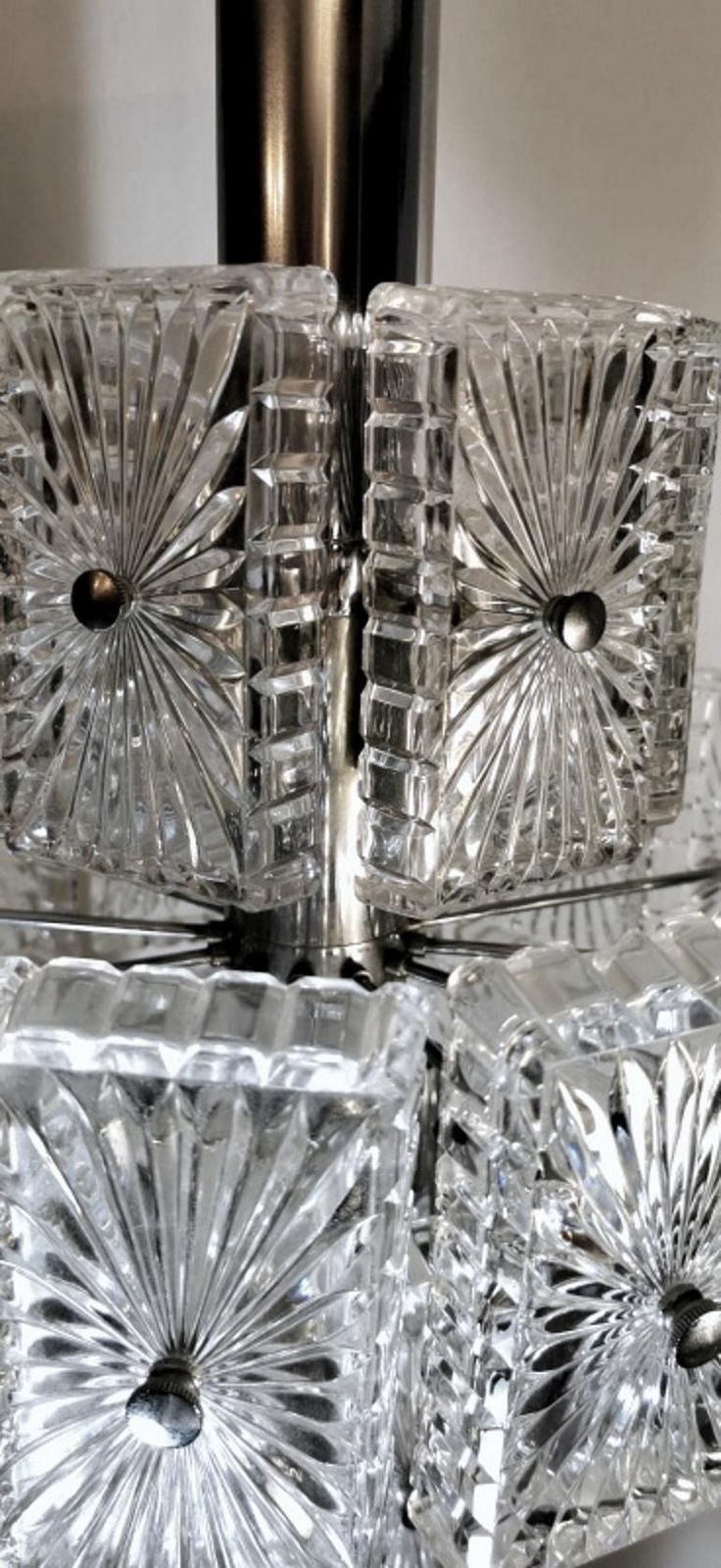 693.0 Vintage Italian Half Crystal And Nickel Plated Metal Chandelier photo