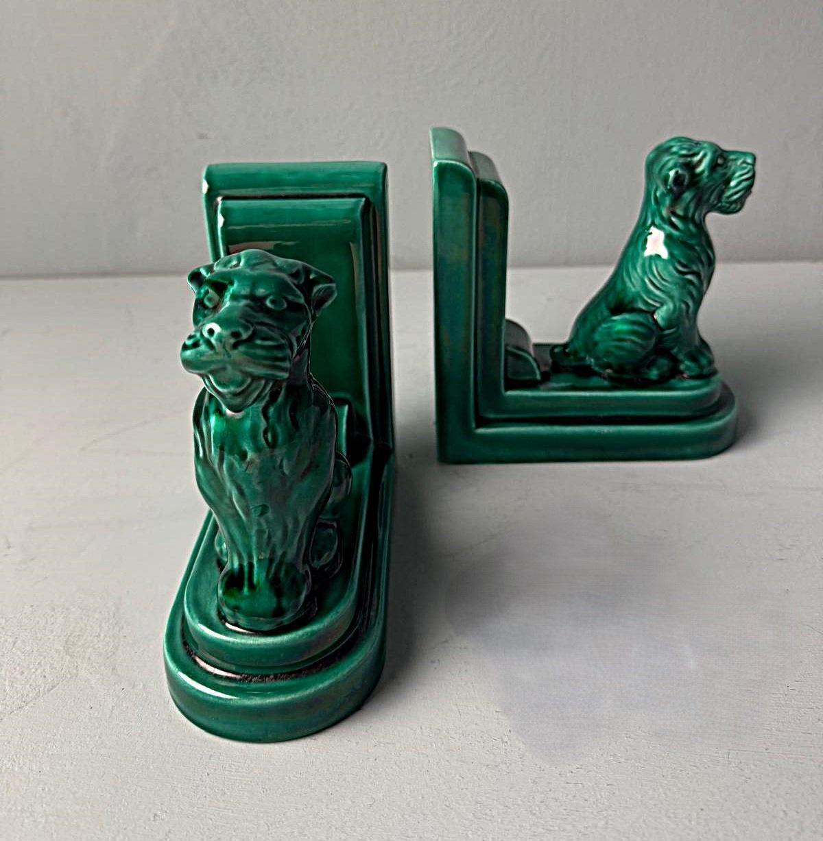 Art Deco Pair Of French Ceramic Bookends In Saint Clément Style photo Home Decor