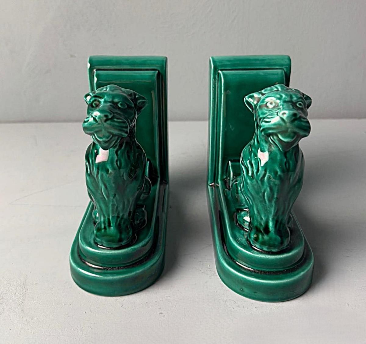 Art Deco Pair Of French Ceramic Bookends In Saint Clément Style photo buy