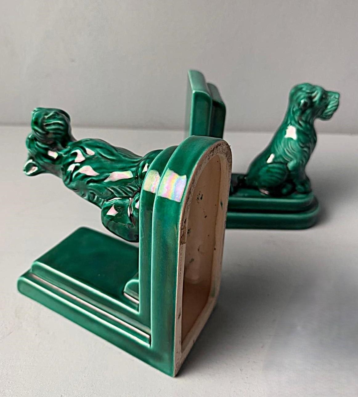 Art Deco Pair Of French Ceramic Bookends In Saint Clément Style photo vintage