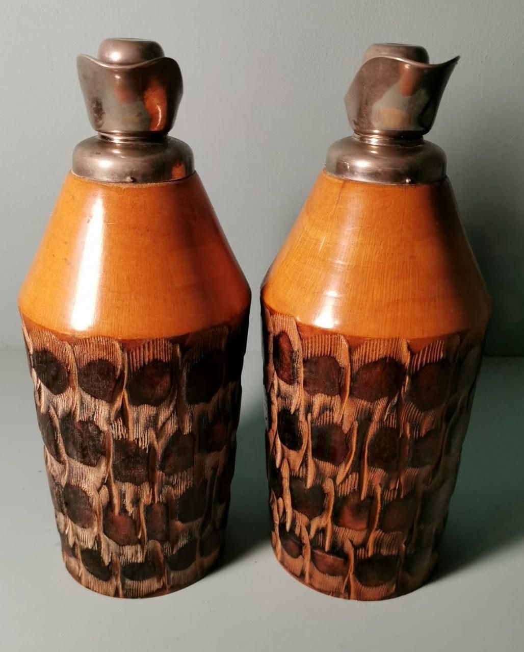 Tura Aldo For Macabo Pair Of Italian Thermal Jugs In Bamboo And Metal photo vinterior