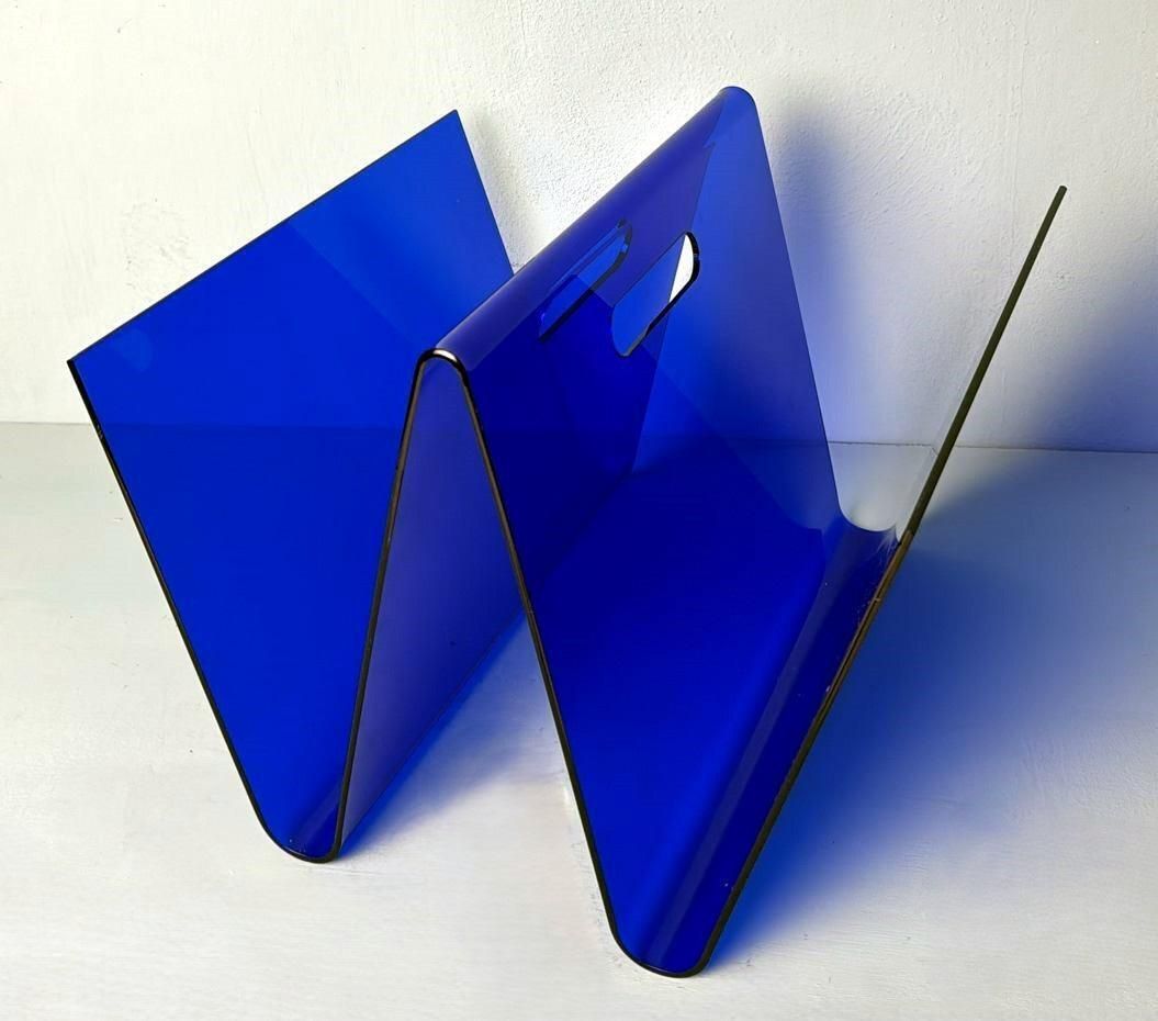 Space Age Style  Italian Blue Plexiglass Magazine Rack photo furniture
