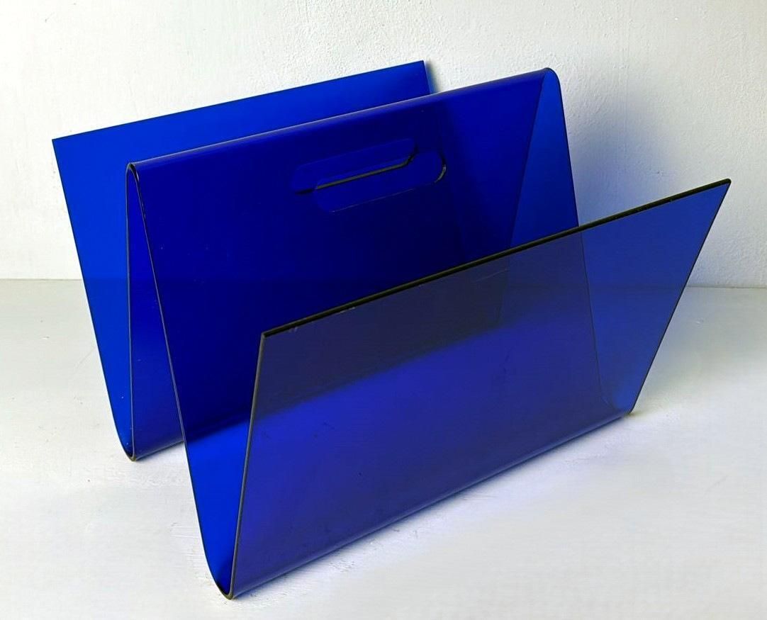 photo furniture Space Age Style  Italian Blue Plexiglass Magazine Rack