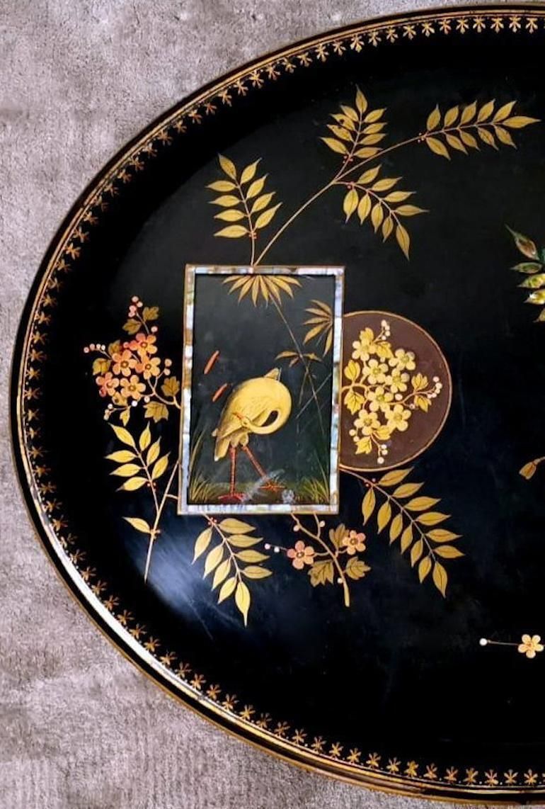 Napoleon III Style French "Chinoserie" Hand Painted Metal Tray photo vinterior