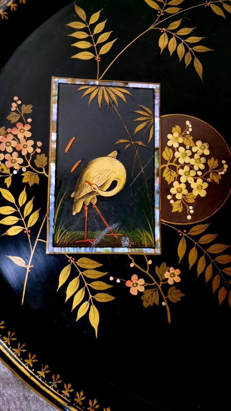 photo furniture Napoleon III Style French "Chinoserie" Hand Painted Metal Tray