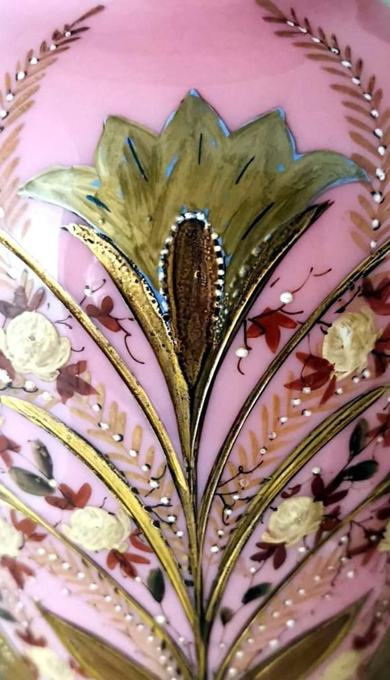 photo for sale Napoleon III Style French Lamp In Hand Painted Opaline Glass