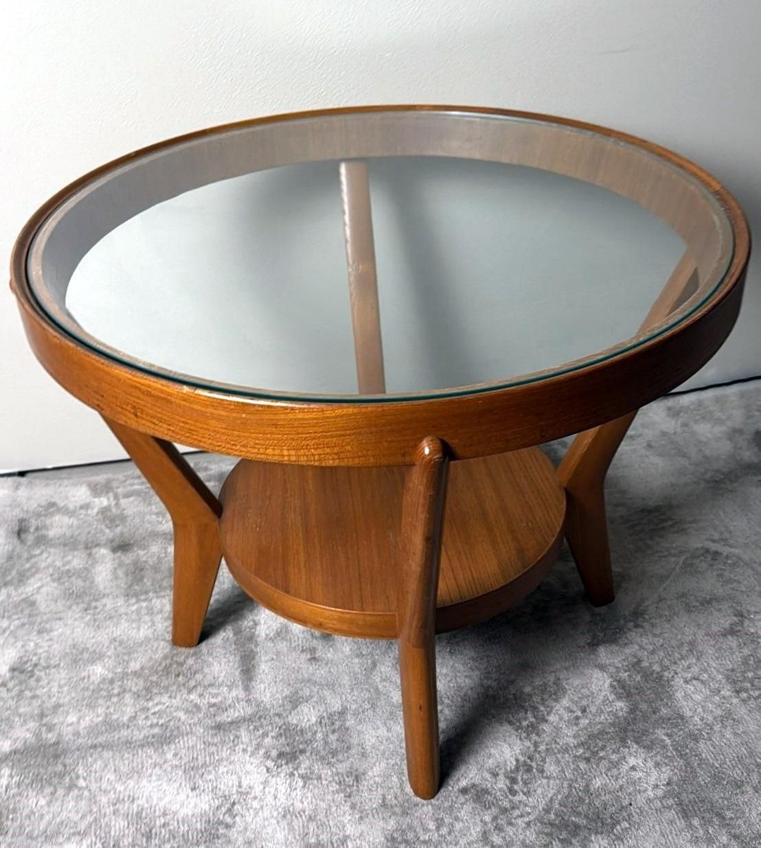 Halabala Style Czechoslovak Round Wooden And Glass Coffee Table photo Furniture