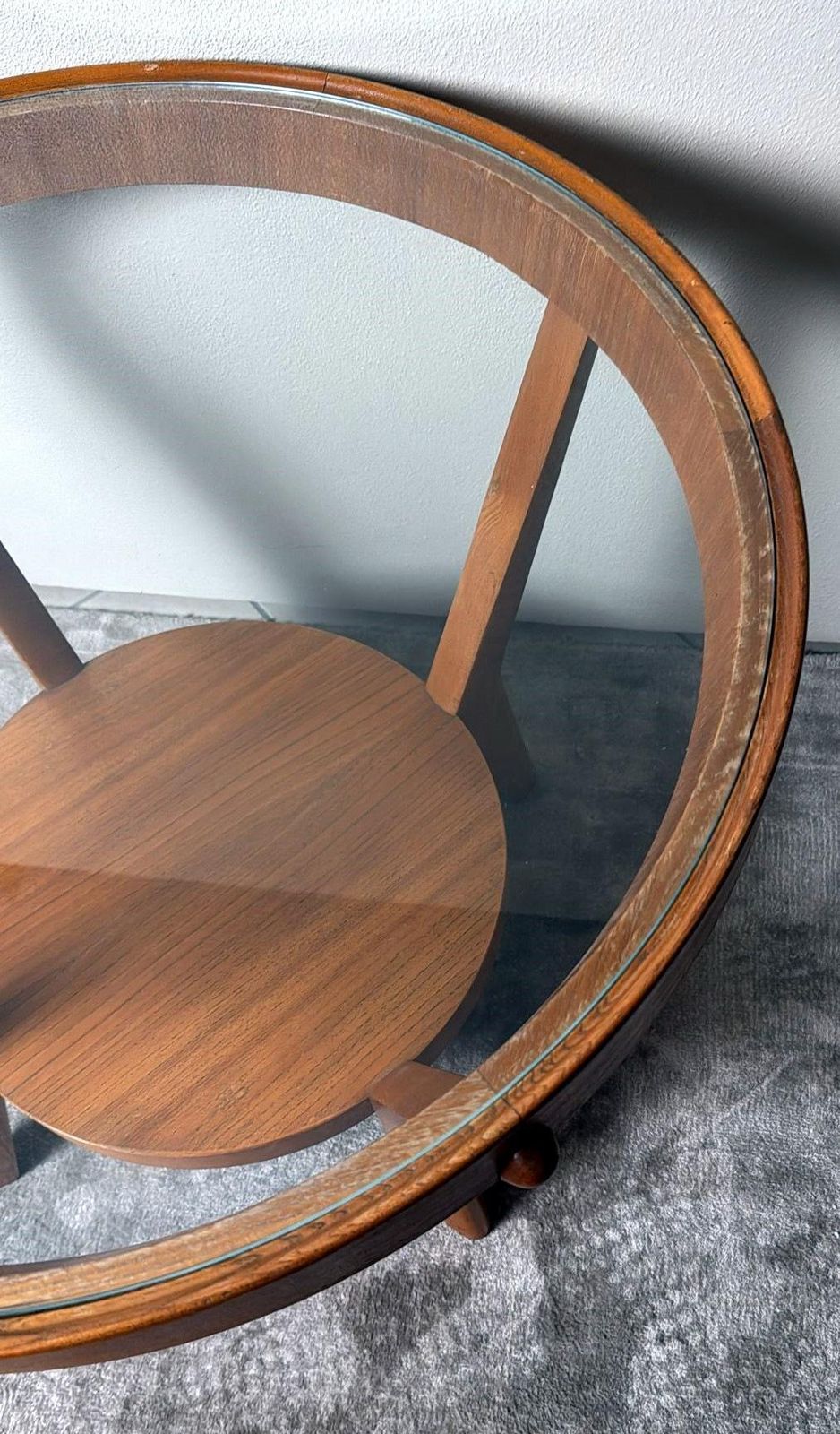 Halabala Style Czechoslovak Round Wooden And Glass Coffee Table photo buy