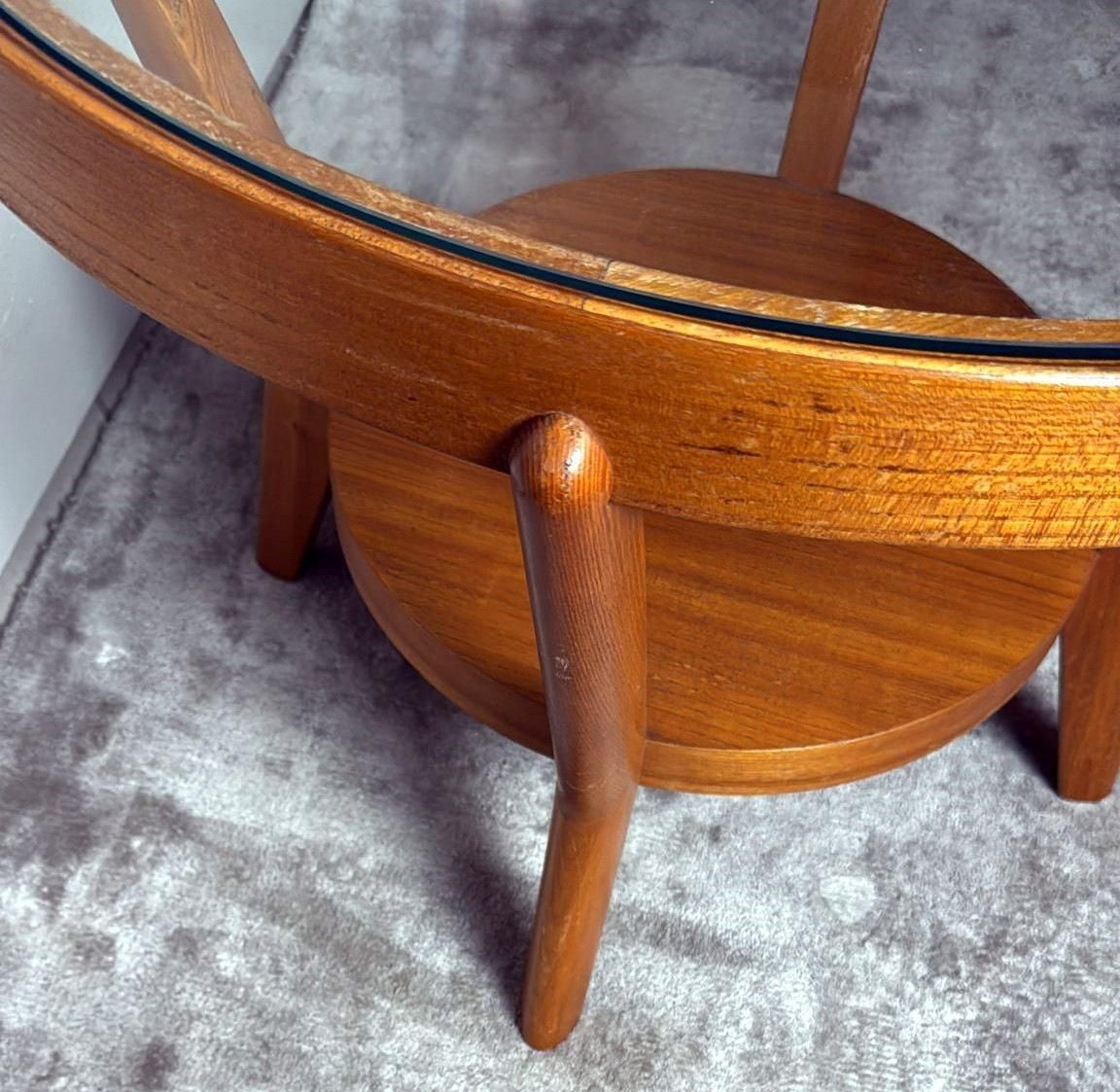 photo vinterior Halabala Style Czechoslovak Round Wooden And Glass Coffee Table