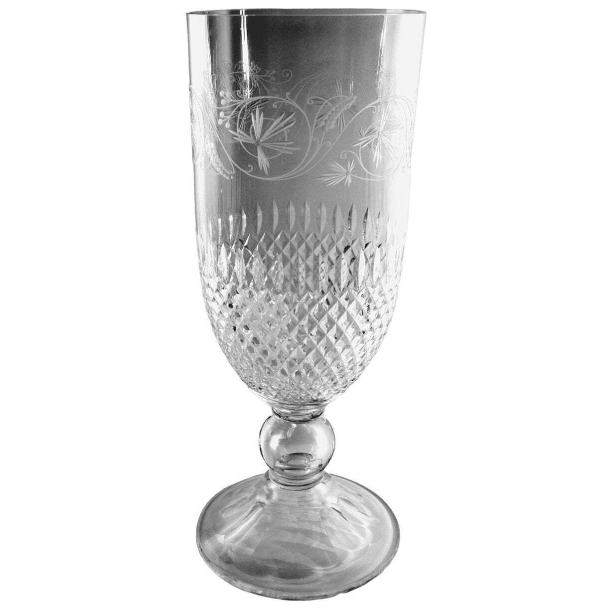 Neoclassical Style Italian Chalice Shaped Vase In Ground And Diamond Crystal