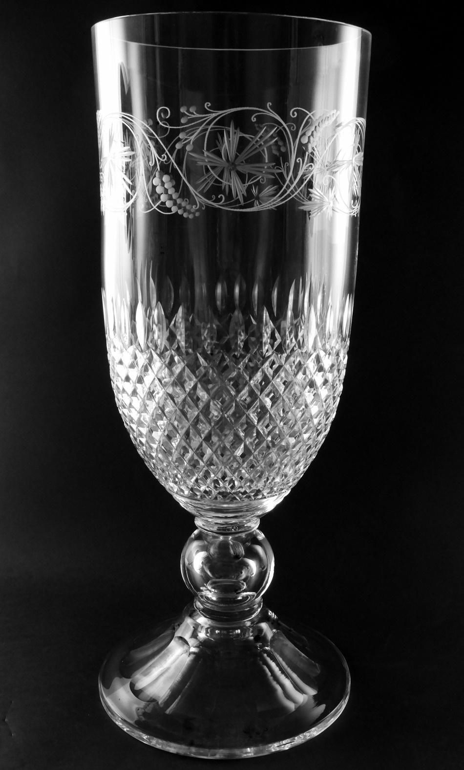 Neoclassical Style Italian Chalice Shaped Vase In Ground And Diamond Crystal photo for sale