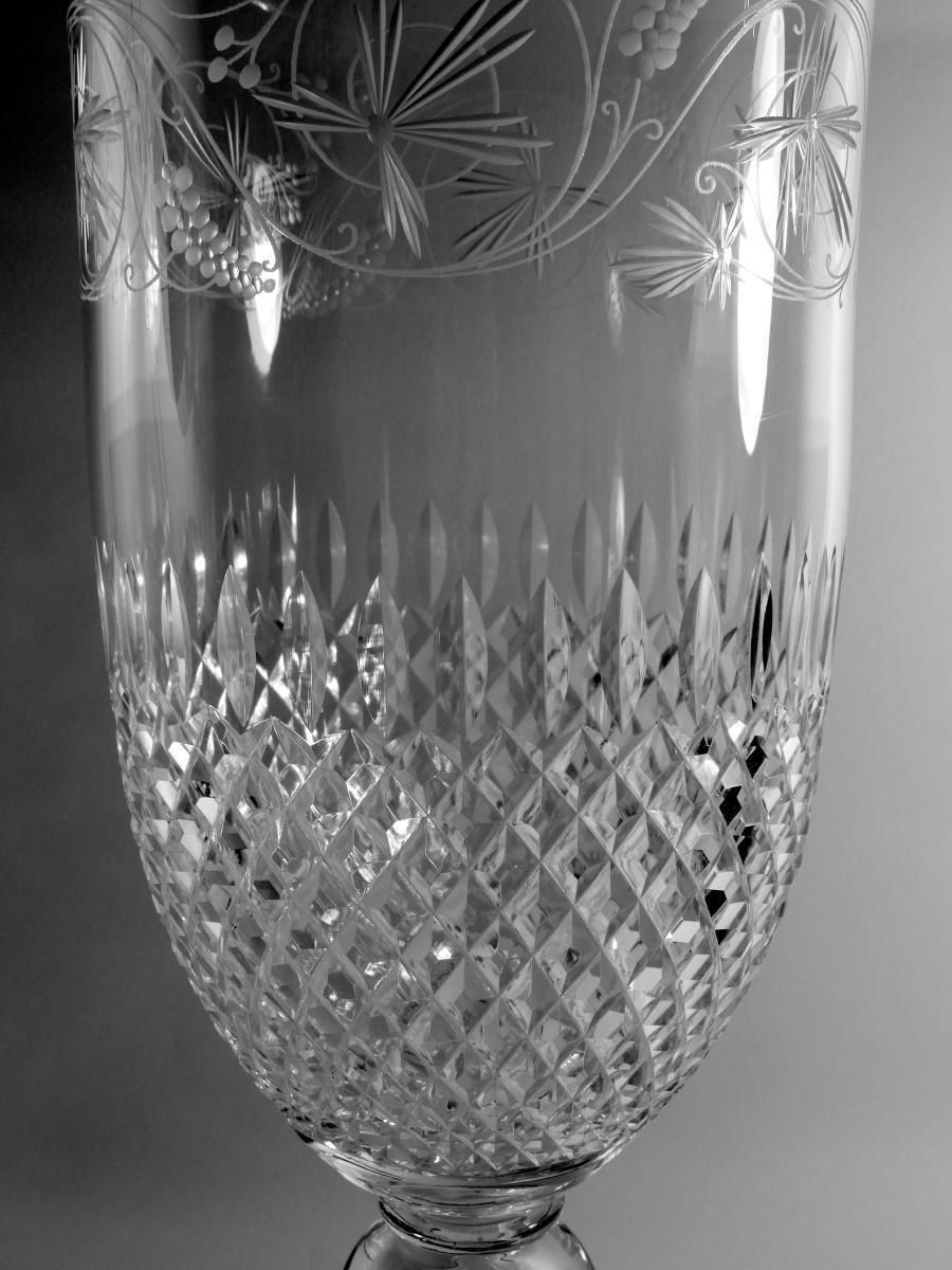 Neoclassical Style Italian Chalice Shaped Vase In Ground And Diamond Crystal photo vintage