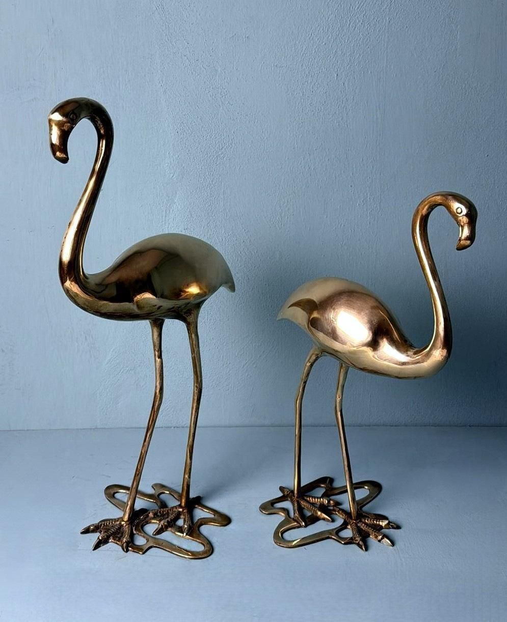 Italian   Mid Century Pair Of  Brass Flamingos In Hollow photo furniture