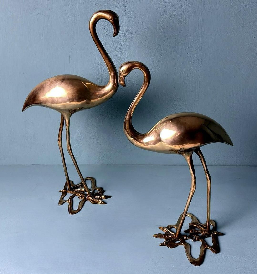 Italian   Mid Century Pair Of  Brass Flamingos In Hollow photo for sale