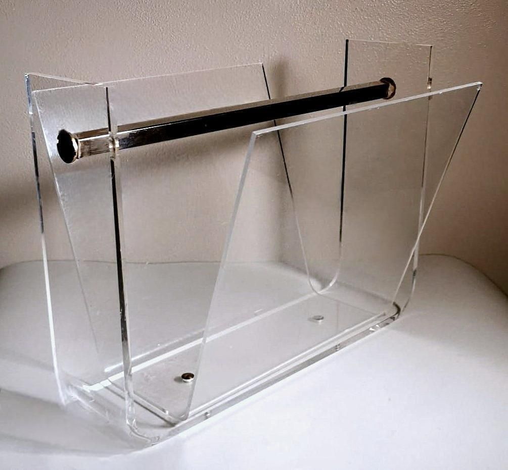 Home Decor Space Age Style Italian Clear Plexiglass Magazine Rack photo