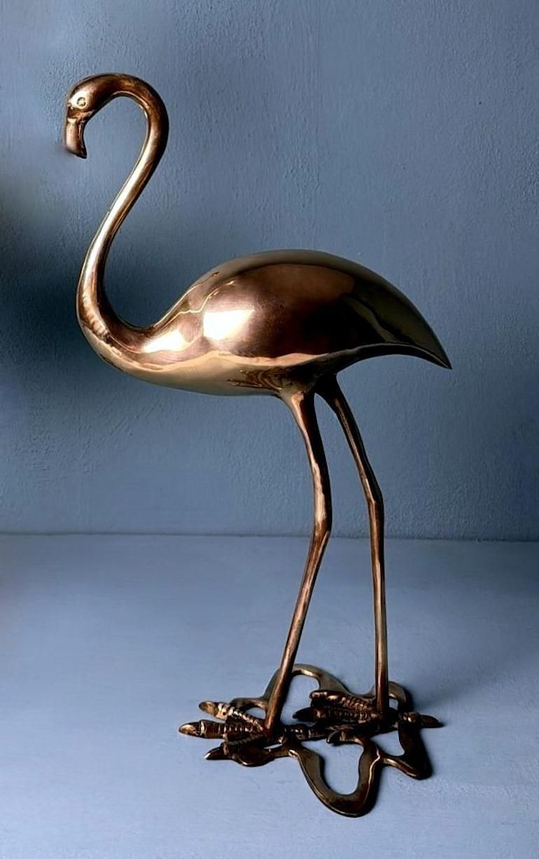 Art Italian   Mid Century Pair Of  Brass Flamingos In Hollow photo
