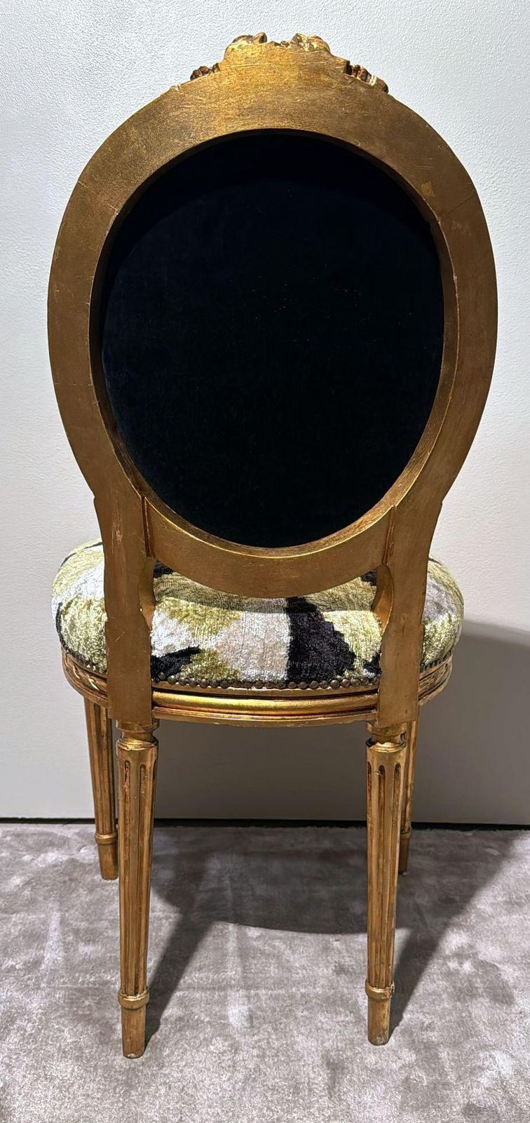 2703.0 Pair Of Louis XVI Style Wooden Chairs Gold Leaf Finish And Ikat Silk Velvet photo