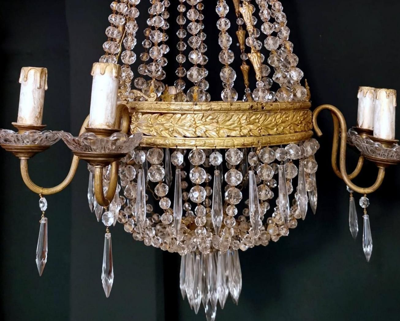 Louis XVI Style Hot Air Balloon Chandelier Lead Crystal And Gilded Brass photo vinterior