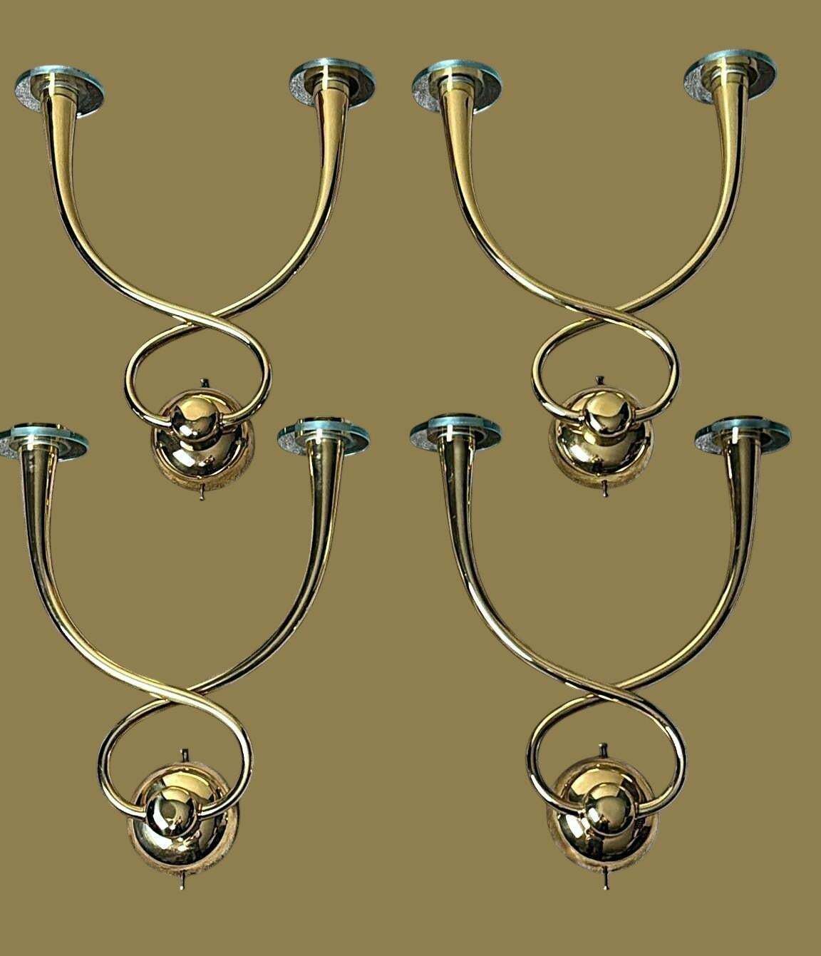 Gio’ Ponti   Emilio Gancia  Style Set Of 4 Brass Appliques With Crystal Bobeches photo furniture