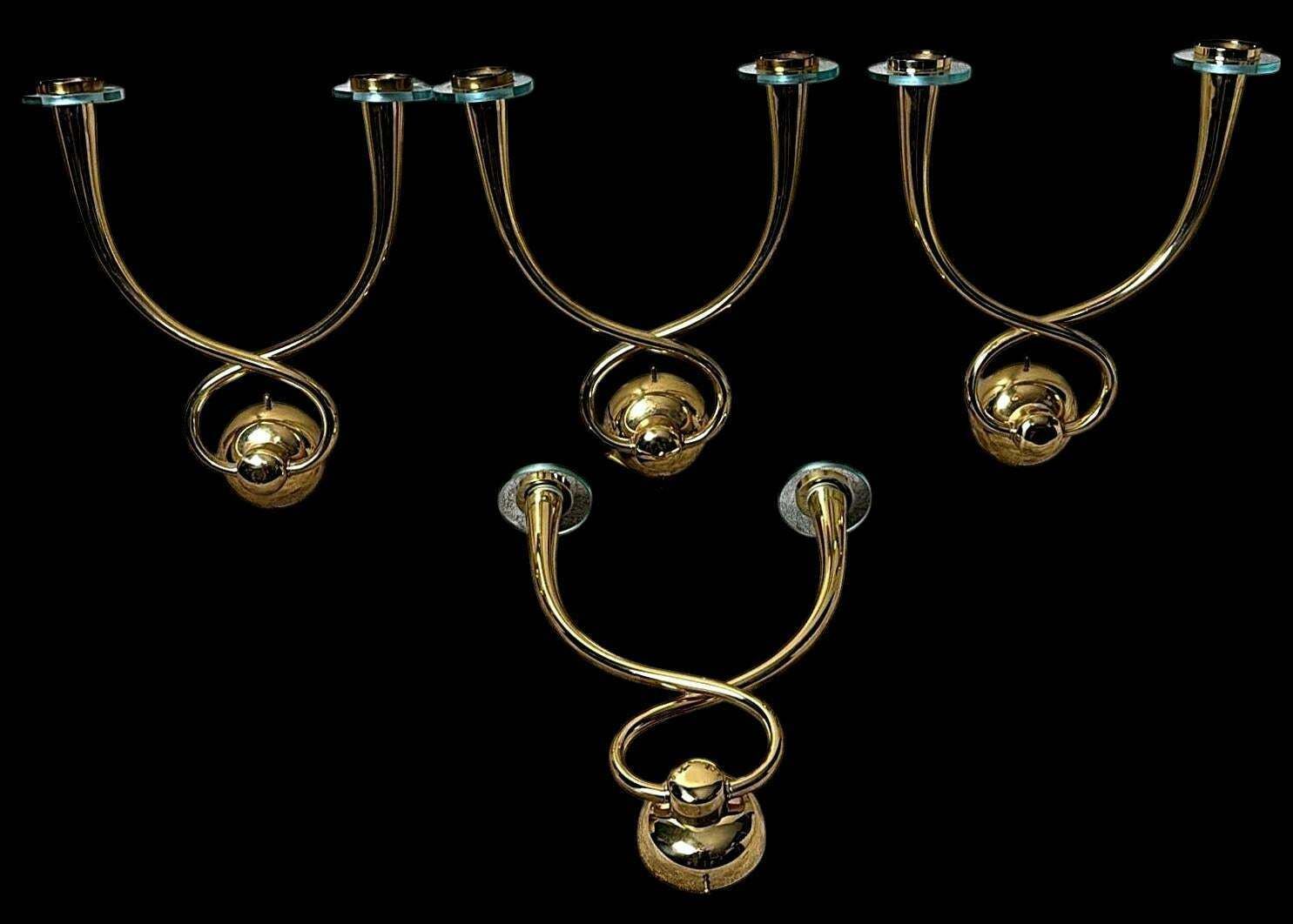 Gio’ Ponti   Emilio Gancia  Style Set Of 4 Brass Appliques With Crystal Bobeches photo for sale