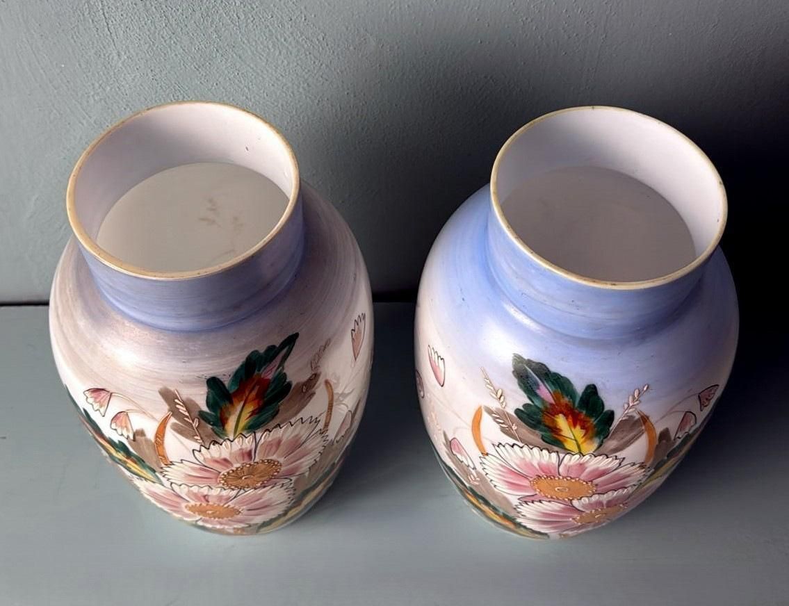 Napoleon III Style Pair Of Hand Painted Opaline Glass Vases photo buy