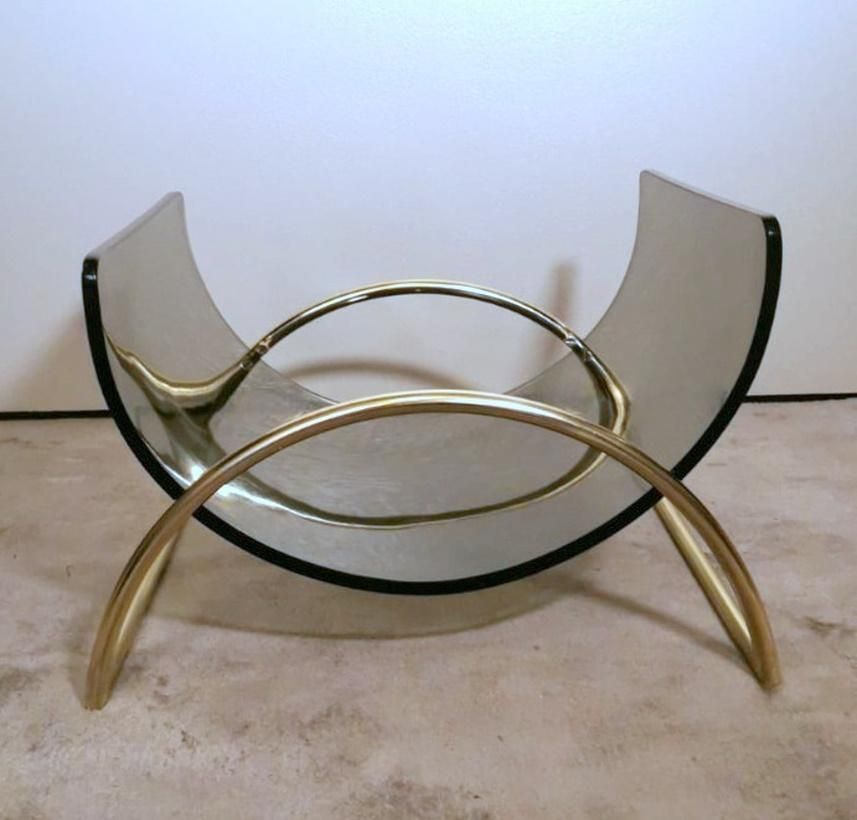 Italian Gallotti & Radice Attributed Smoked Crystal And Brass Magazine Rack photo furniture