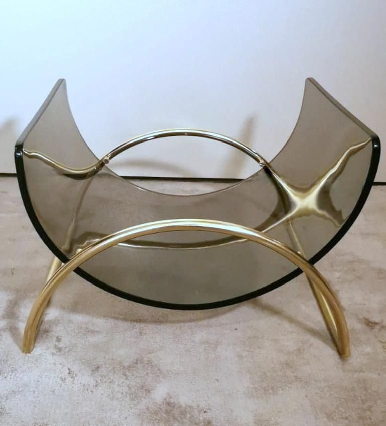 Italian Gallotti & Radice Attributed Smoked Crystal And Brass Magazine Rack photo for sale