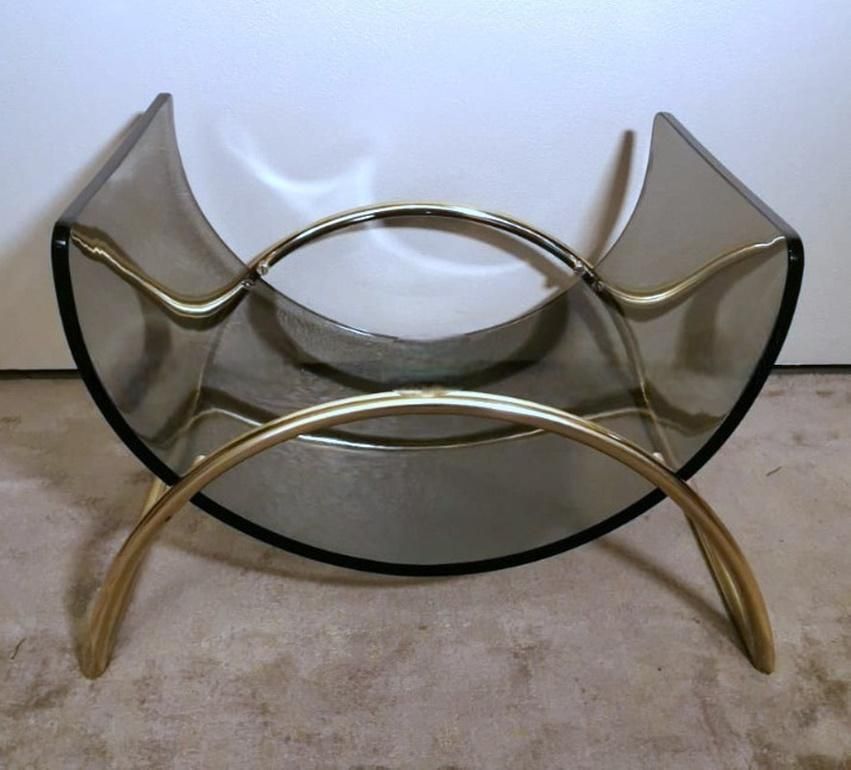 Italian Gallotti & Radice Attributed Smoked Crystal And Brass Magazine Rack photo Home Decor