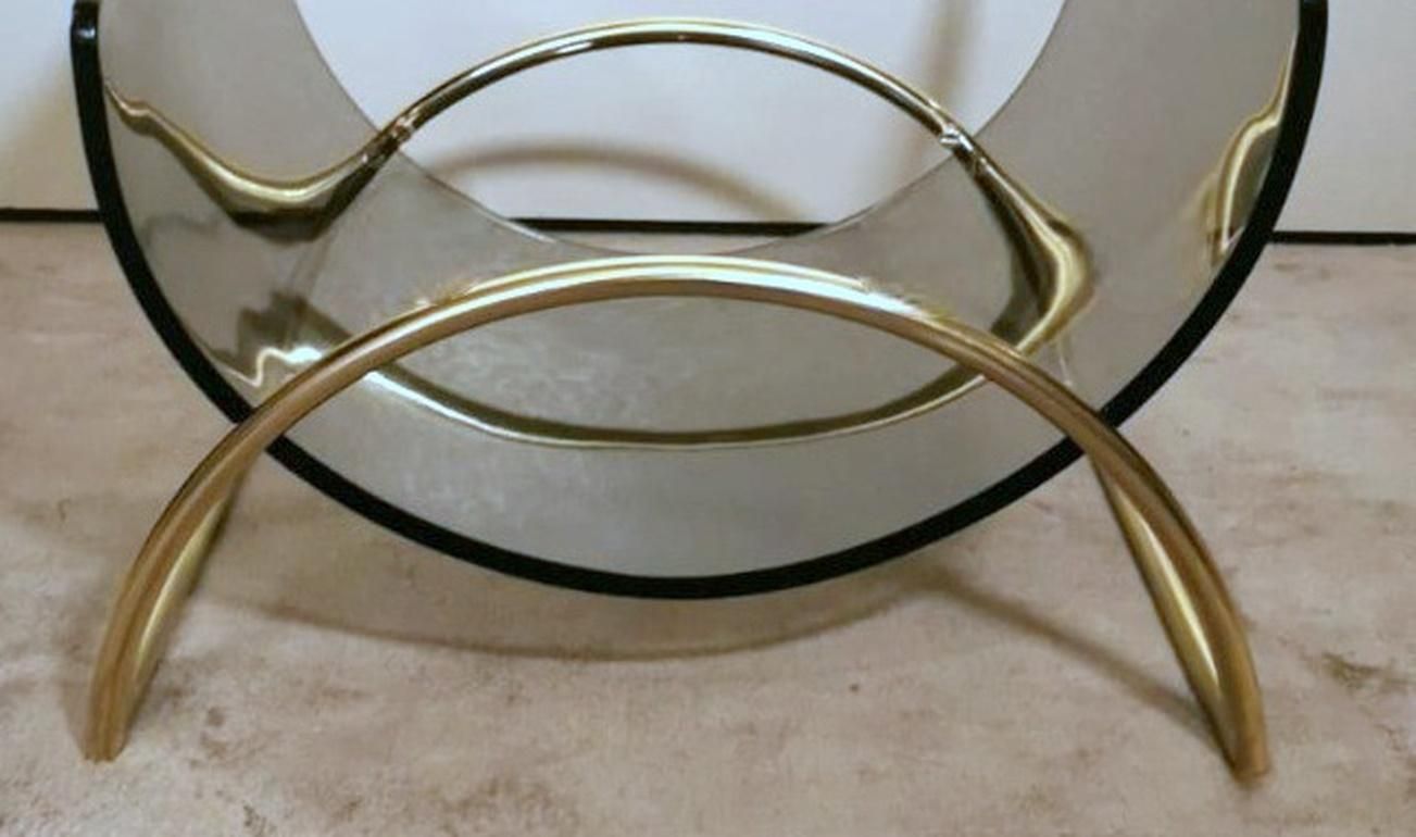 Home Decor Italian Gallotti & Radice Attributed Smoked Crystal And Brass Magazine Rack photo