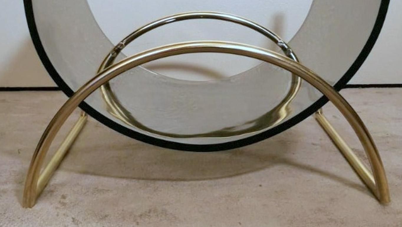 549.0 Italian Gallotti & Radice Attributed Smoked Crystal And Brass Magazine Rack photo