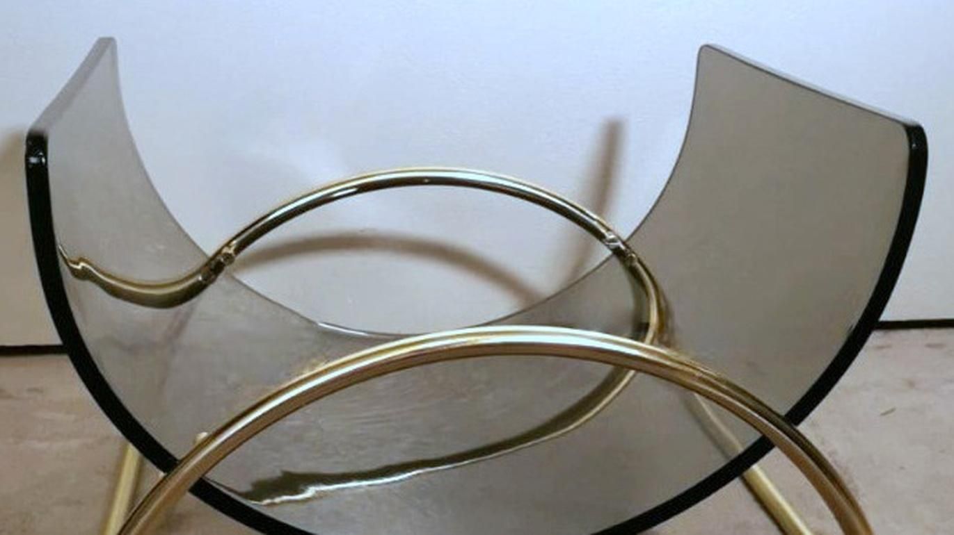 photo buy Italian Gallotti & Radice Attributed Smoked Crystal And Brass Magazine Rack