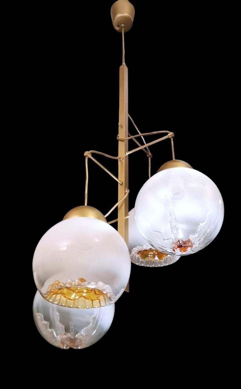 Mazzega Attributed Satin Finished Brass And Murano Glass Chandelier photo 1225.0