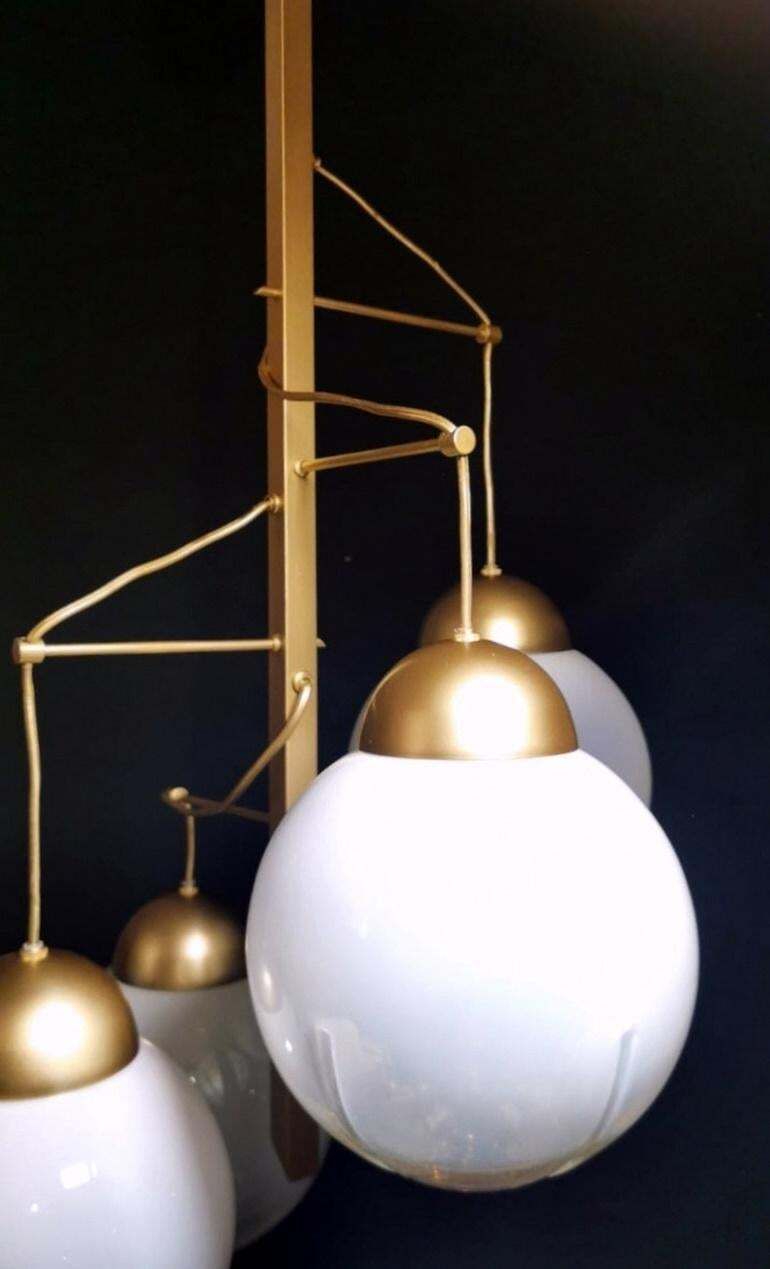 photo furniture Mazzega Attributed Satin Finished Brass And Murano Glass Chandelier