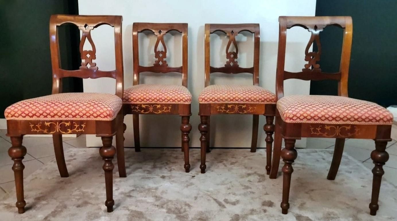Biedermeier Style Set 4 Danish Chairs In Wood And Fabric photo furniture