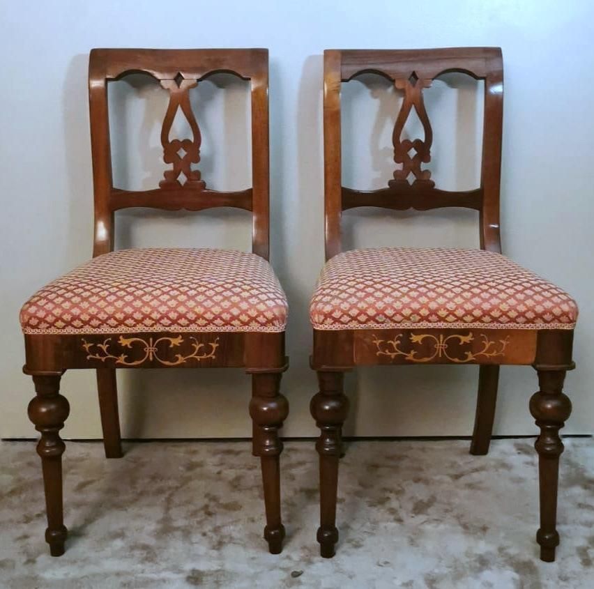 Biedermeier Style Set 4 Danish Chairs In Wood And Fabric photo buy