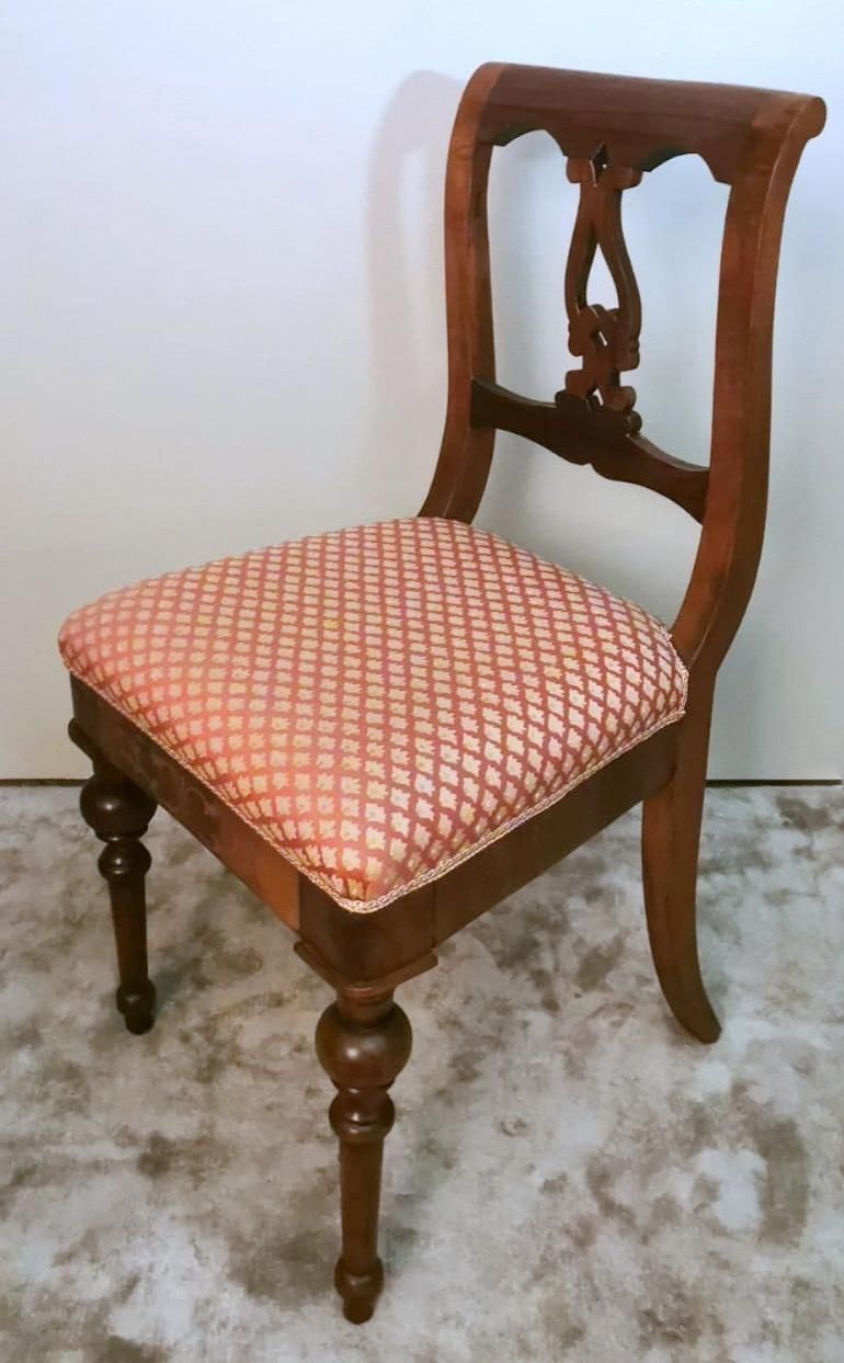 Furniture Biedermeier Style Set 4 Danish Chairs In Wood And Fabric photo