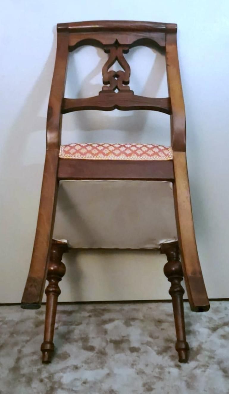 photo vinterior Biedermeier Style Set 4 Danish Chairs In Wood And Fabric