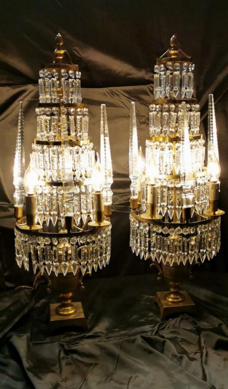 photo vintage Louis XVI Style French Majestic Pair Of Crystal And Bronze Girandoles