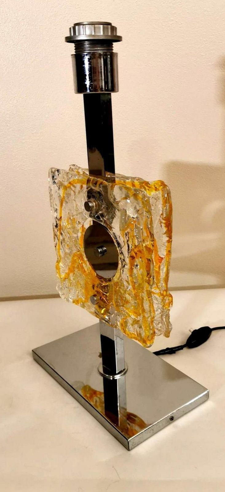 Mazzega Table Lamp In Nickel Plated Metal And Murano Glass (Without Lampshade) photo for sale