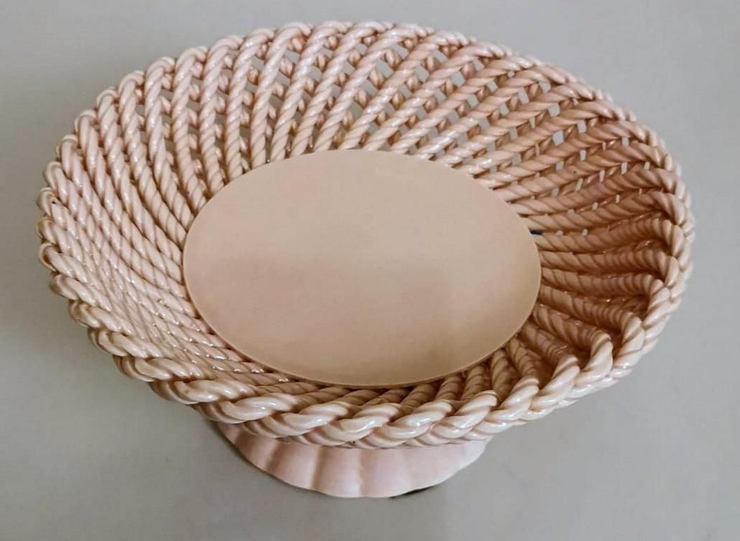 Vintage French Rose Glazed Earthenware Centerpiece Woven Tableware photo 177.0