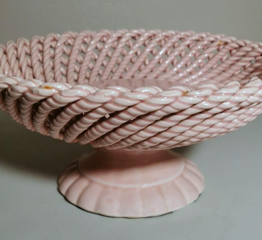 Vintage French Rose Glazed Earthenware Centerpiece Woven Tableware photo buy