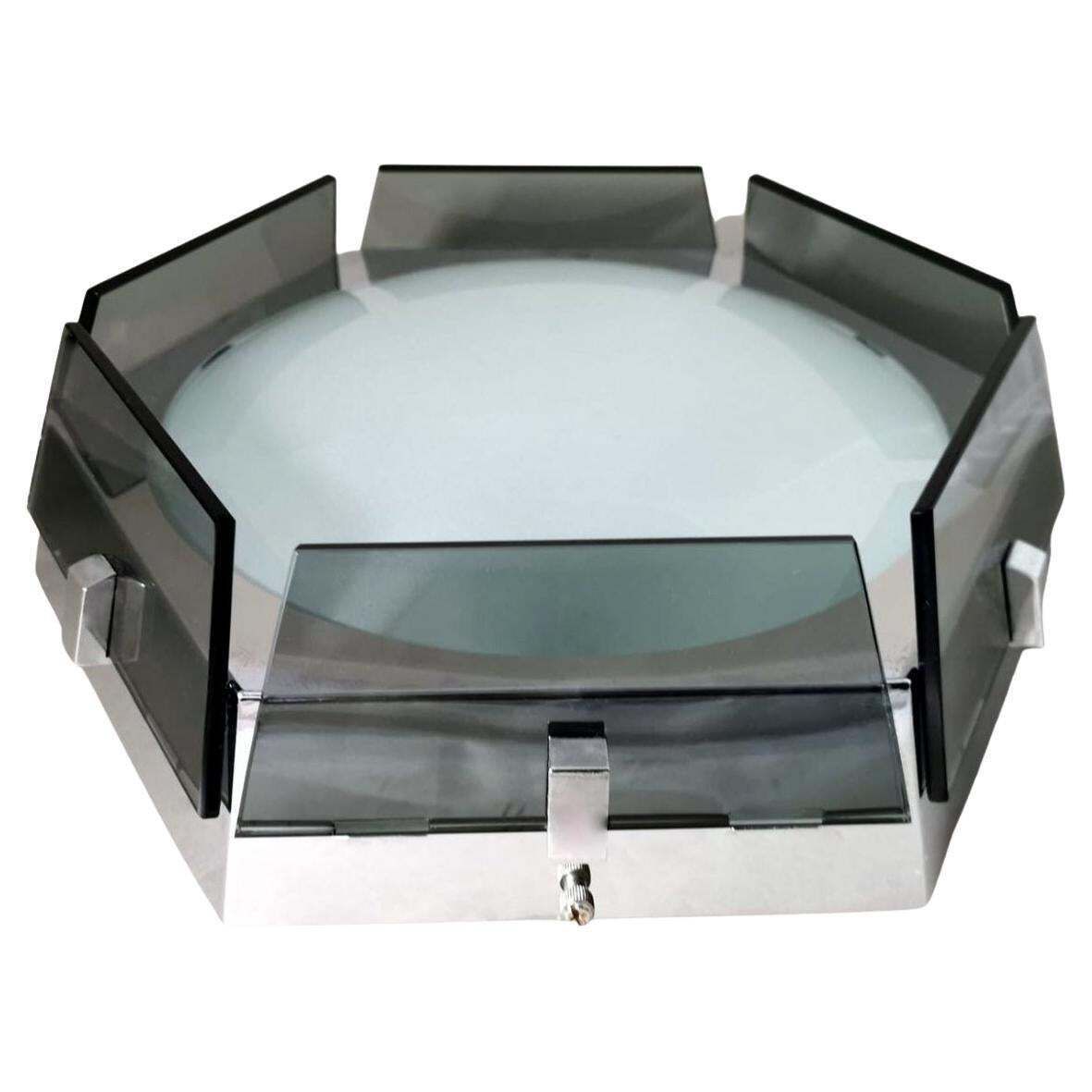 Fontana Arte Style Italian Ceiling Lamp Steel And Glass Gray