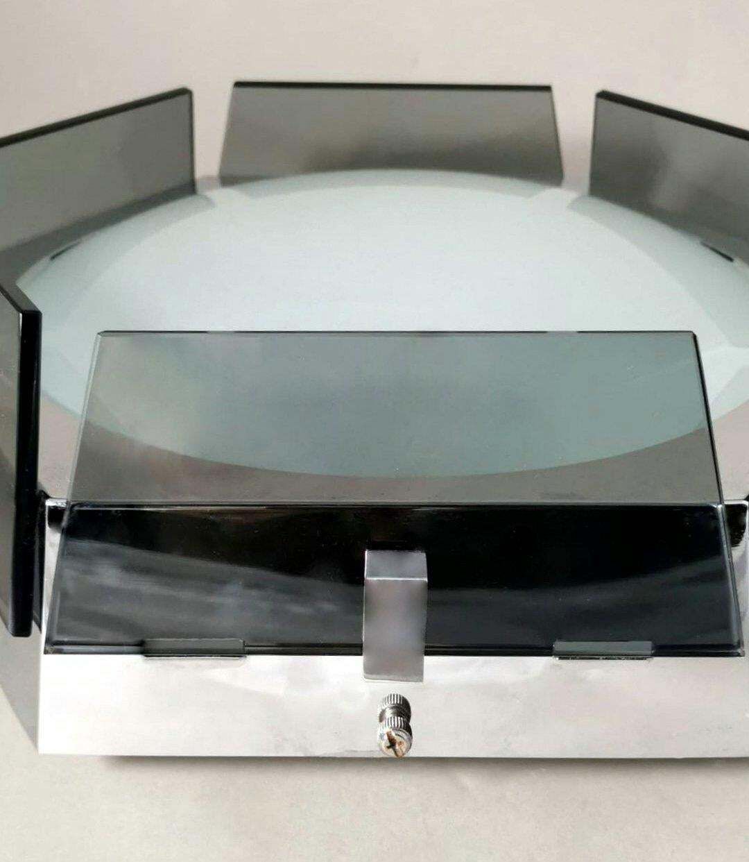 photo furniture Fontana Arte Style Italian Ceiling Lamp Steel And Glass Gray